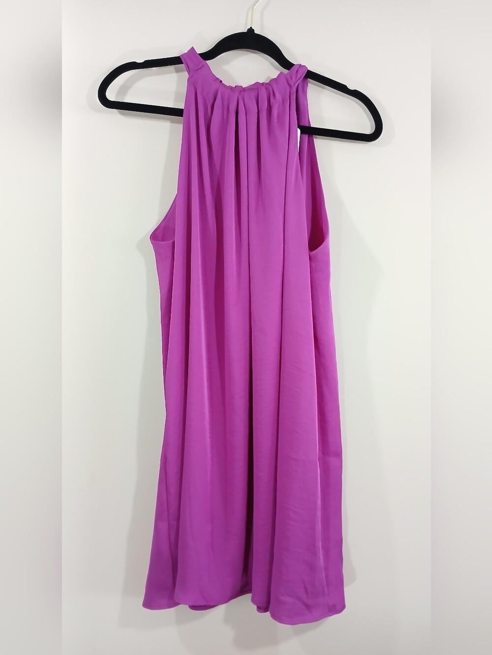 KJL Magenta Satin Halter Blouse Sleeveless Mini Dress Keyhole Back Neck Tie Top - Picture 4 of 12